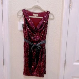 Aidan Mattox Cranberry Metallic Sequined Dress